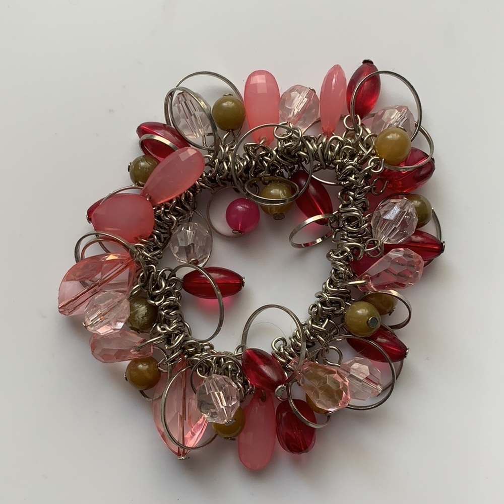 Silver, Pinks & Tan Dangle Bracelet